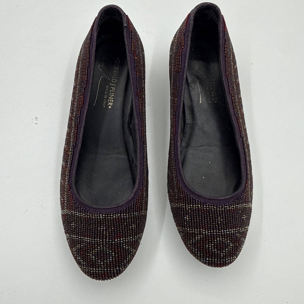 Donald Pliner Hasin Beaded Ballet Flats Size 6.5 Plum Purple Gold Made In Italy